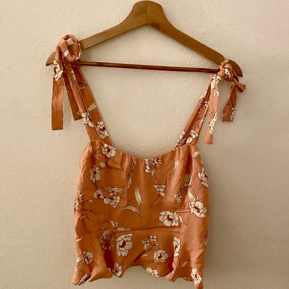 Pink floral tie strap tank